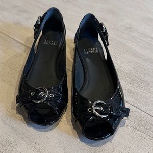 Stuart Weitzman Chitchat Black Patent Leather Sandal - Size 6